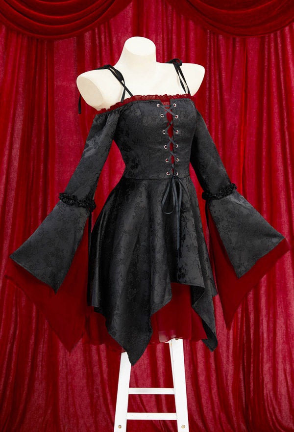 Moonlight Romance Medieval Gothic Black Velvet Dress Vampire Style Off Shoulder Strap Dress Moonlight Romance Medieval Gothic Black Velvet Dress Vampire Style Off Shoulder Strap Dress