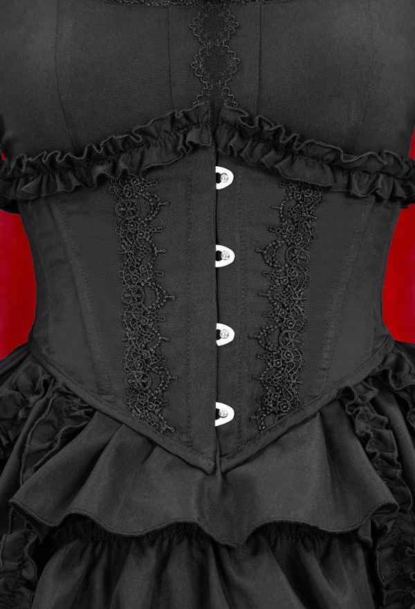 Moonlight Romance Victorian Gothic Black Dress Vintage Court Style Multi Layered Dress with Corset
