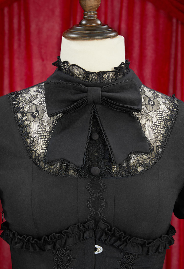 Moonlight Romance Victorian Gothic Black Dress Vintage Court Style Multi Layered Dress with Corset