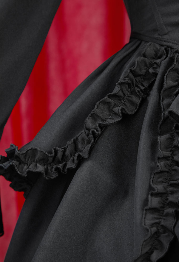 Moonlight Romance Victorian Gothic Black Dress Vintage Court Style Multi Layered Dress with Corset