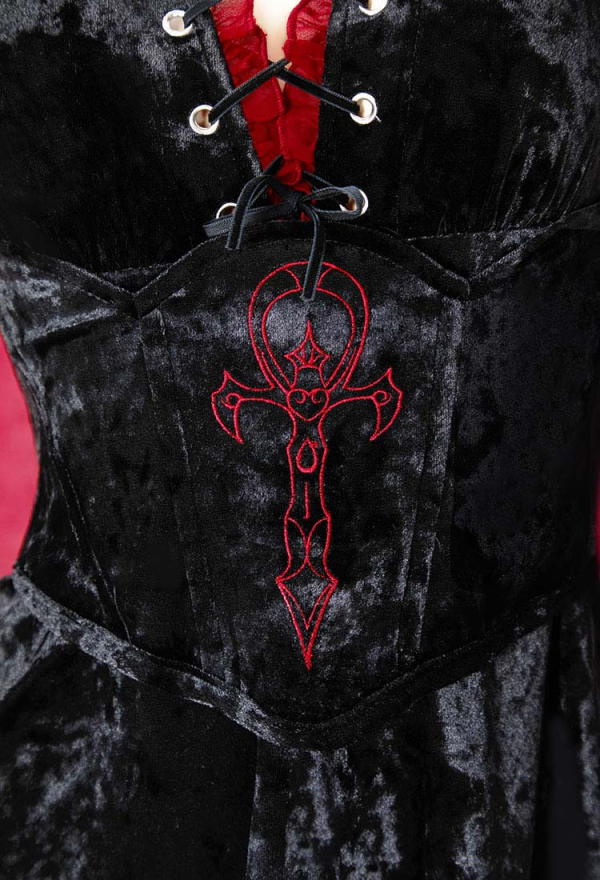 Moonlight Romance Medieval Black Velvet Dress Vampire Vintage Flared Sleeve Dress with Corset Choker Moonlight Romance Medieval Black Velvet Dress Vampire Vintage Flared Sleeve Dress with Corset Choker