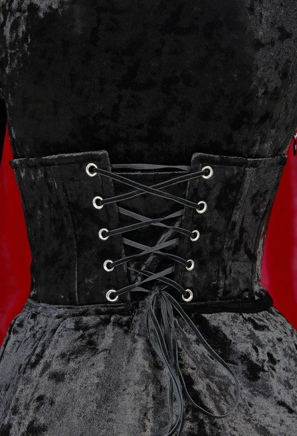 Moonlight Romance Medieval Black Velvet Dress Vampire Vintage Flared Sleeve Dress with Corset Choker Moonlight Romance Medieval Black Velvet Dress Vampire Vintage Flared Sleeve Dress with Corset Choker