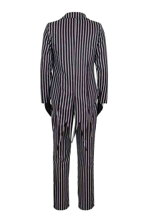 Meowcos Halloween Jack Skellington Style Costume Gothic Long Sleeve Jacket and Pants with Bow Tie and Gloves