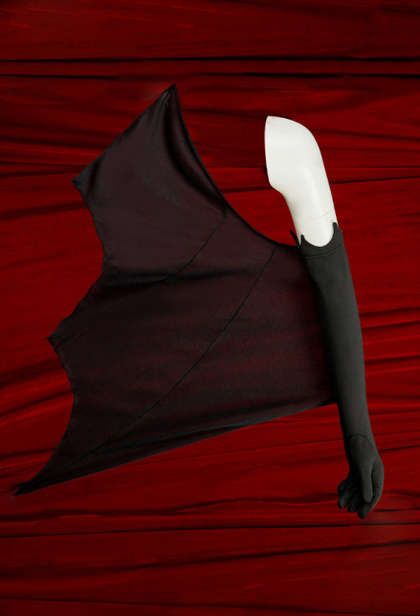 Blood Moon Silhouette Gothic Black Bat Irregular Backless Halter Top and Ruffle Half Skirt with Gloves Socks Vampire Costume Blood Moon Silhouette Gothic Black Bat Irregular Backless Halter Top and Ruffle Half Skirt with Gloves Socks Vampire Costume