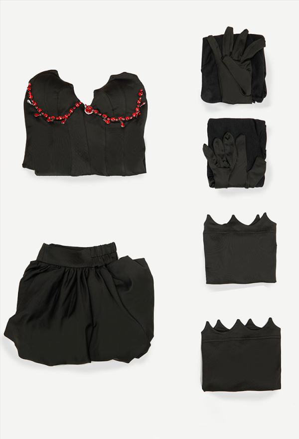 Blood Moon Silhouette Gothic Black Bat Irregular Backless Halter Top and Ruffle Half Skirt with Gloves Socks Vampire Costume Blood Moon Silhouette Gothic Black Bat Irregular Backless Halter Top and Ruffle Half Skirt with Gloves Socks Vampire Costume