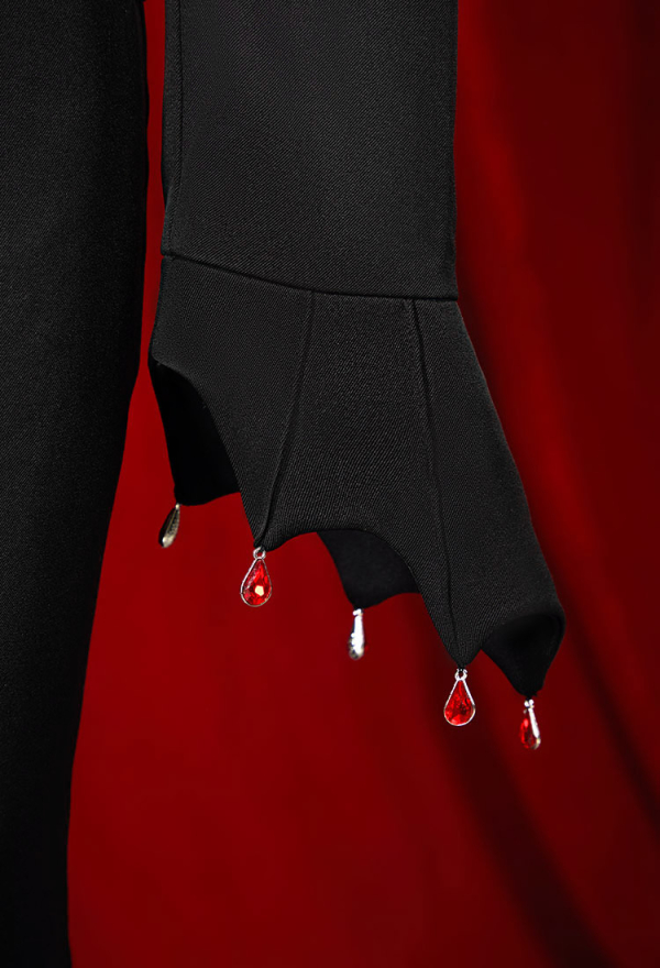Blood Moon Silhouette Vintage Bat Corset Top with Pendants and Slit Skirt Set Puffy Long Sleeves Top and Fishtail Skirt Vampire Costume Blood Moon Silhouette Vintage Bat Corset Top with Pendants and Slit Skirt Set Puffy Long Sleeves Top and Fishtail Skirt Vampire Costume