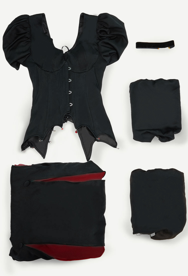 Blood Moon Silhouette Vintage Bat Corset Top with Pendants and Slit Skirt Set Puffy Long Sleeves Top and Fishtail Skirt Vampire Costume Blood Moon Silhouette Vintage Bat Corset Top with Pendants and Slit Skirt Set Puffy Long Sleeves Top and Fishtail Skirt Vampire Costume