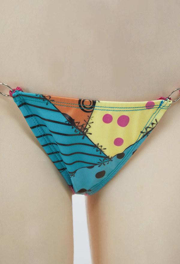 Sweet Nightmare Gothic Halloween Colorful Printed Bikini Set Swimwear Halter Top and Bottom with Wrap Skirt Bathing Suit Sweet Nightmare Gothic Halloween Colorful Printed Bikini Set Swimwear Halter Top and Bottom with Wrap Skirt Bathing Suit