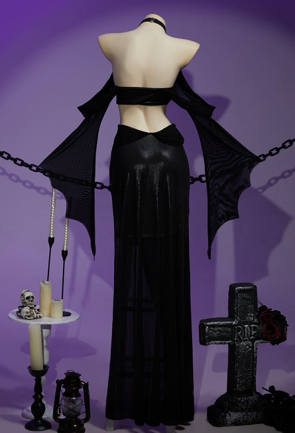 Beauty of Shadow Gothic Spider Sexy Costume Long Sleeves High Split Dress with Veil and Detachable Spider Accessory