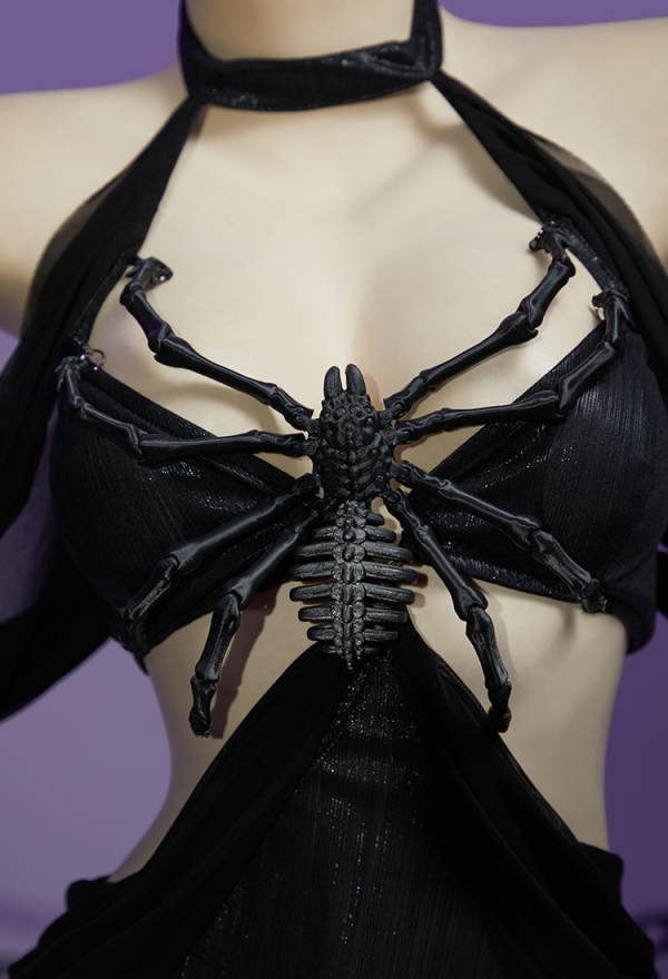 Beauty of Shadow Gothic Spider Sexy Costume Long Sleeves High Split Dress with Veil and Detachable Spider Accessory