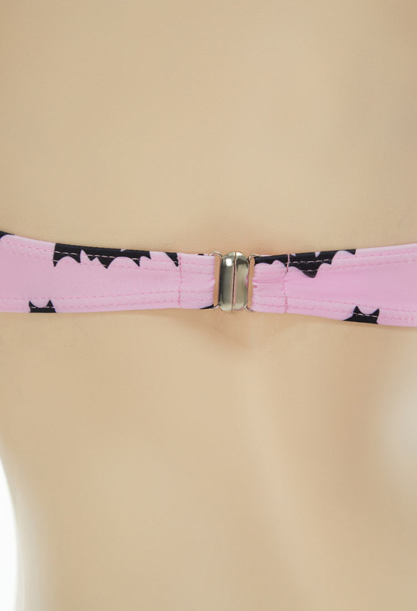 Nocturnal Waves Gothic Bat Print Swimsuit Heart-shaped Design Top and Mini Skirt Two Pieces Pink Bat Swimsuit Nocturnal Waves Gothic Bat Print Swimsuit Heart-shaped Design Top and Mini Skirt Two Pieces Pink Bat Swimsuit