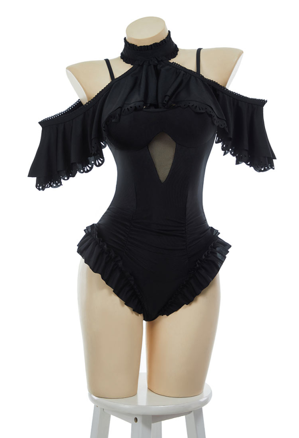 Timeless Abyss Victorian Vintage Style Halter One Piece Swimsuit with Halter Ruffle Shawl Swimwear Bathing Suit Timeless Abyss Victorian Vintage Style Halter One Piece Swimsuit with Halter Ruffle Shawl Swimwear Bathing Suit