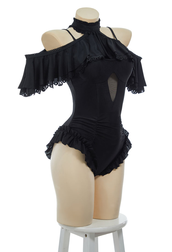 Timeless Abyss Victorian Vintage Style Halter One Piece Swimsuit with Halter Ruffle Shawl Swimwear Bathing Suit Timeless Abyss Victorian Vintage Style Halter One Piece Swimsuit with Halter Ruffle Shawl Swimwear Bathing Suit