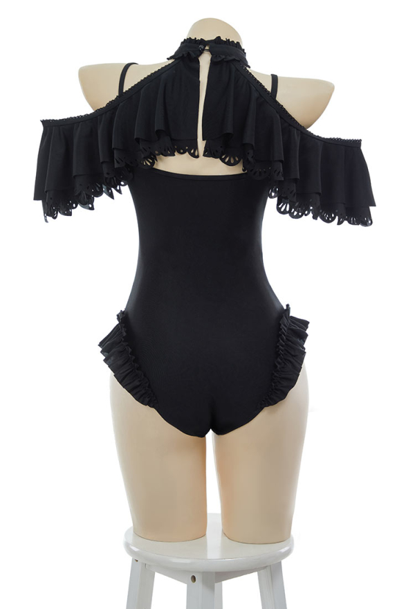 Timeless Abyss Victorian Vintage Style Halter One Piece Swimsuit with Halter Ruffle Shawl Swimwear Bathing Suit Timeless Abyss Victorian Vintage Style Halter One Piece Swimsuit with Halter Ruffle Shawl Swimwear Bathing Suit