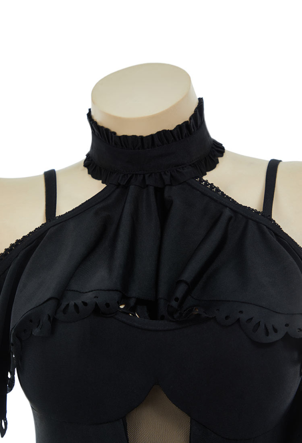 Timeless Abyss Victorian Vintage Style Halter One Piece Swimsuit with Halter Ruffle Shawl Swimwear Bathing Suit Timeless Abyss Victorian Vintage Style Halter One Piece Swimsuit with Halter Ruffle Shawl Swimwear Bathing Suit