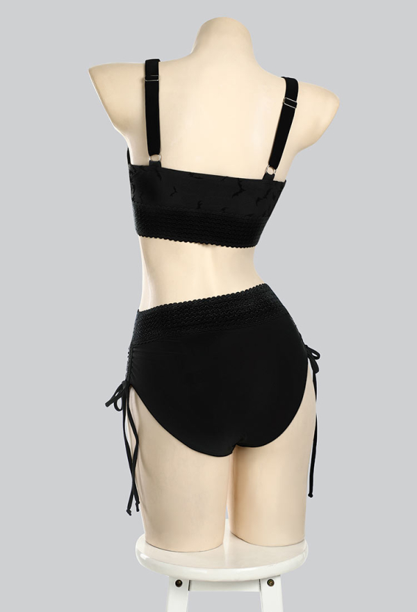 Nocturnal Waves Gothic Black Bat Pattern Two-Piece Swimsuit Deep V Top and Shorts Bathing Suit
