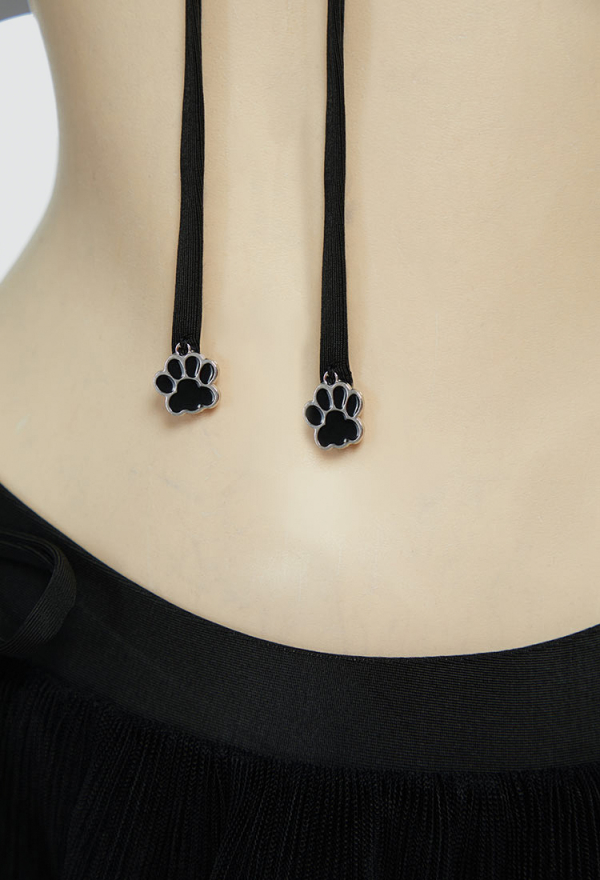 Midnight Meow Gothic Black Cat Bat Two-Piece Swimsuit Halter Top and Skirt Bathing Suit with Choker