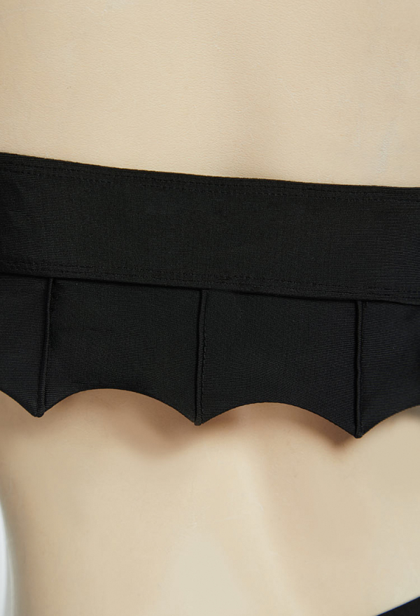 Midnight Meow Gothic Black Cat Bat Two-Piece Swimsuit Halter Top and Skirt Bathing Suit with Choker