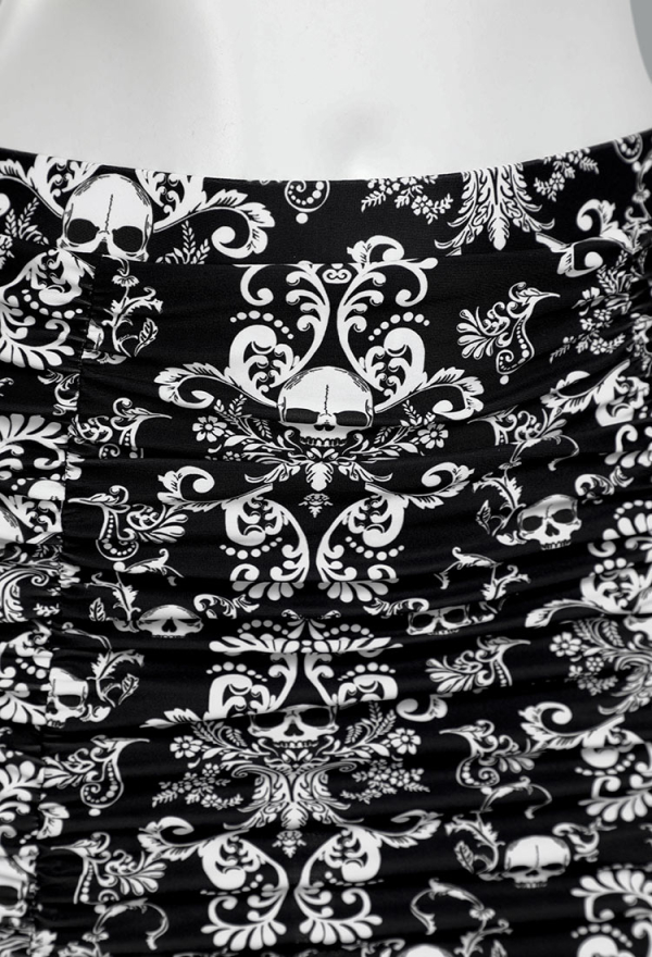 Haunted Soul Gothic Vintage Skull Pattern Two-Piece Swimsuit Bikini Set Halter Top and Skirt Bathing Suit