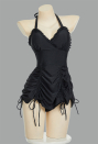 Timeless Abyss Gothic Black Vintage Style Two-Piece Swimsuit Drawstring Design Dress and Bottom Bathing Suit