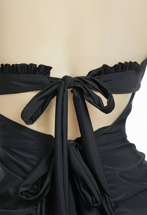 Timeless Abyss Gothic Black Vintage Style Two-Piece Swimsuit Drawstring Design Dress and Bottom Bathing Suit