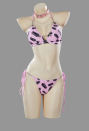 Buried Beauty Gothic Coffin Pattern Two-Piece Swimsuit Pink Bikini Set Punk Style Bathing Suit with Choker