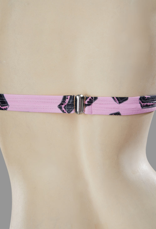 Buried Beauty Gothic Coffin Pattern Two-Piece Swimsuit Pink Bikini Set Punk Style Bathing Suit with Choker