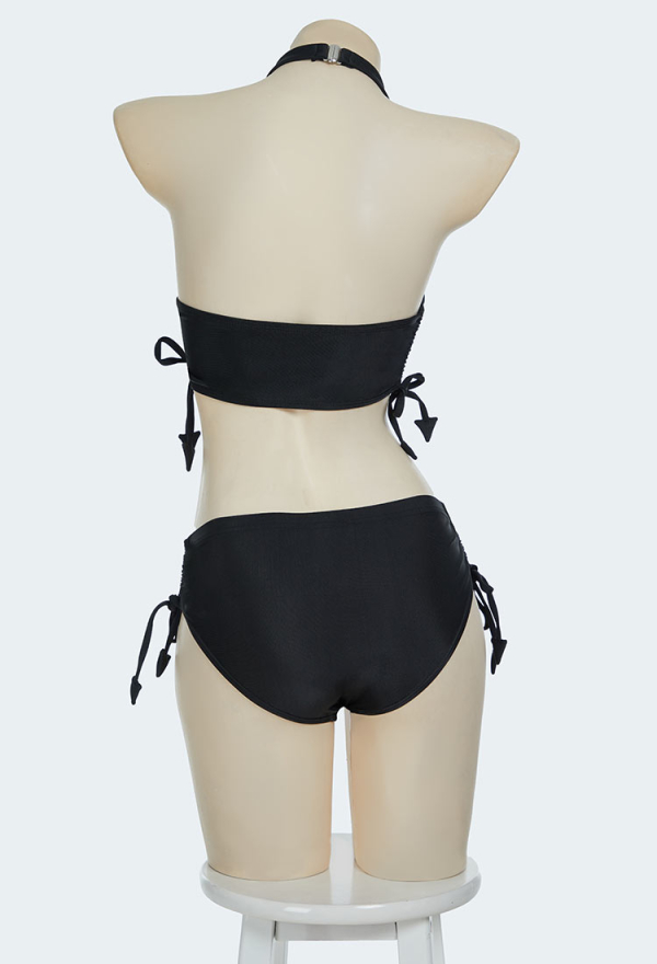 Bone To Be Wild Gothic Black Skull Print Two-Piece Swimsuit Halter Top and Briefs Bikini Set Bathing Suit Bone To Be Wild Gothic Black Skull Print Two-Piece Swimsuit Halter Top and Briefs Bikini Set Bathing Suit