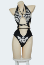 Bone To Be Wild Gothic Black Skull Print One Piece Swimsuit Halter Cutout One Piece Bathing Suit Bodysuit Swimwear