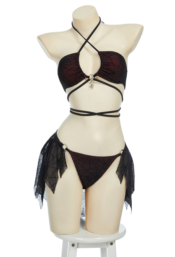 Pretty Crawler Gothic Swimsuit Spider Web Design Two Pieces Dark Style Swimwear Set Pretty Crawler Gothic Swimsuit Spider Web Design Two Pieces Dark Style Swimwear Set