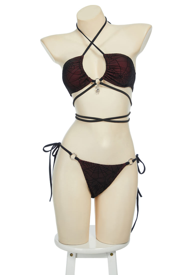 Pretty Crawler Gothic Swimsuit Spider Web Design Two Pieces Dark Style Swimwear Set Pretty Crawler Gothic Swimsuit Spider Web Design Two Pieces Dark Style Swimwear Set