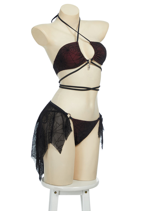 Pretty Crawler Gothic Swimsuit Spider Web Design Two Pieces Dark Style Swimwear Set Pretty Crawler Gothic Swimsuit Spider Web Design Two Pieces Dark Style Swimwear Set