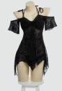 Timeless Abyss Gothic Black Bikini Set with Cover-up Dress Two-Piece Swimsuit with Cross Floral Pattern Outer Dress