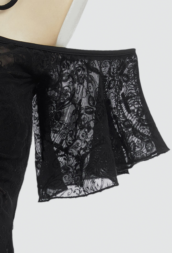 Timeless Abyss Gothic Black Bikini Set with Cover-up Dress Two-Piece Swimsuit with Cross Floral Pattern Outer Dress Timeless Abyss Gothic Black Bikini Set with Cover-up Dress Two-Piece Swimsuit with Cross Floral Pattern Outer Dress