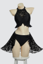 Nocturnal Waves Gothic Black Bat Two-piece Swimsuit Halter Top Bathing Suit with Detachable Skirt