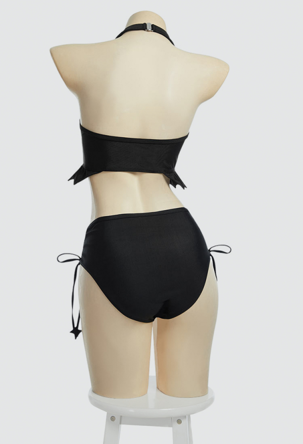 Nocturnal Waves Gothic Black Bat Two-piece Swimsuit Halter Top Bathing Suit with Detachable Skirt Nocturnal Waves Gothic Black Bat Two-piece Swimsuit Halter Top Bathing Suit with Detachable Skirt