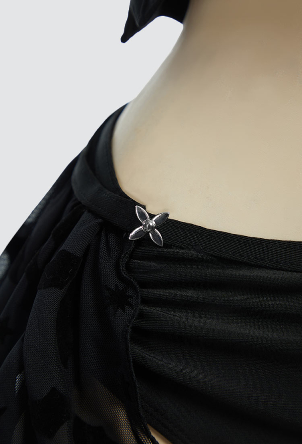 Nocturnal Waves Gothic Black Bat Two-piece Swimsuit Halter Top Bathing Suit with Detachable Skirt Nocturnal Waves Gothic Black Bat Two-piece Swimsuit Halter Top Bathing Suit with Detachable Skirt