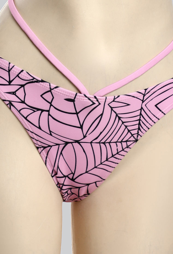 Pretty Crawler Gothic Pink Swimsuit Spider Web Design Bikini Set Heart Buckle Top and Triangle Bottom