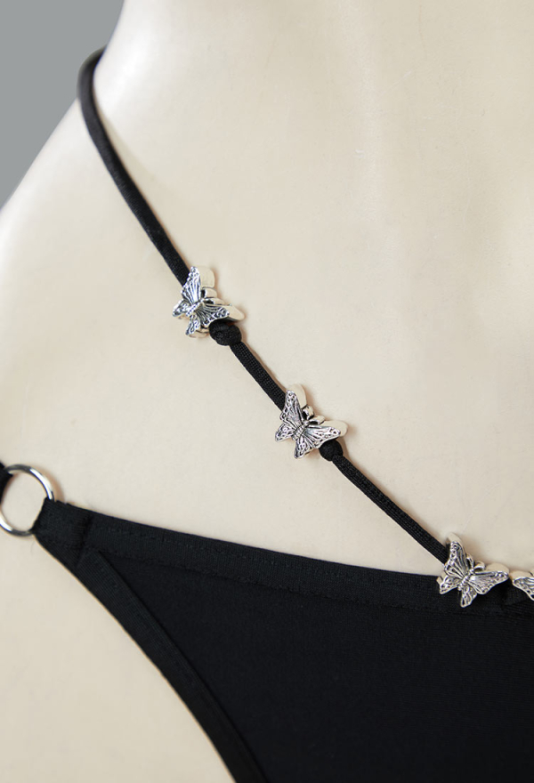 Wings of Summer Gothic Black Butterfly Bone Pattern Swimsuit Two-Piece Dark Style Top and Culottes Bathing Suit Wings of Summer Gothic Black Butterfly Bone Pattern Swimsuit Two-Piece Dark Style Top and Culottes Bathing Suit
