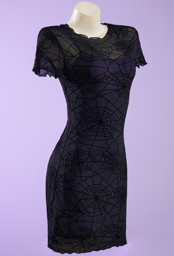 Gothic Black Purple Dress Set Sheer Spiderweb Pattern Dress with Strappy Top and Gloves Gothic Black Purple Dress Set Sheer Spiderweb Pattern Dress with Strappy Top and Gloves