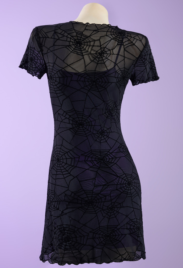 Gothic Black Purple Dress Set Sheer Spiderweb Pattern Dress with Strappy Top and Gloves Gothic Black Purple Dress Set Sheer Spiderweb Pattern Dress with Strappy Top and Gloves