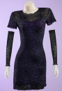 Gothic Black Purple Dress Set Sheer Spiderweb Pattern Dress with Strappy Top and Gloves