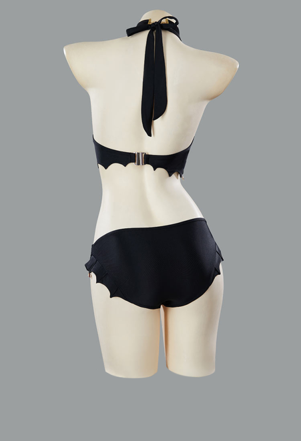 Blood Moon Silhouette Gothic Black Bat Wings Styled Blood Drop Pendant Two-Piece Swimsuit Bikini Set Suit with Wrap Skirt Blood Moon Silhouette Gothic Black Bat Wings Styled Blood Drop Pendant Two-Piece Swimsuit Bikini Set Suit with Wrap Skirt