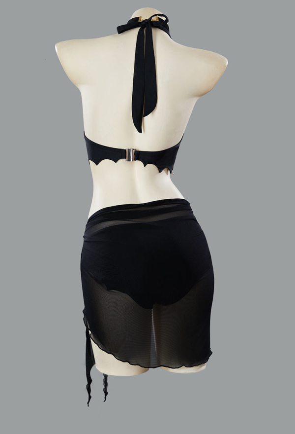 Blood Moon Silhouette Gothic Black Bat Wings Styled Blood Drop Pendant Two-Piece Swimsuit Bikini Set Suit with Wrap Skirt Blood Moon Silhouette Gothic Black Bat Wings Styled Blood Drop Pendant Two-Piece Swimsuit Bikini Set Suit with Wrap Skirt