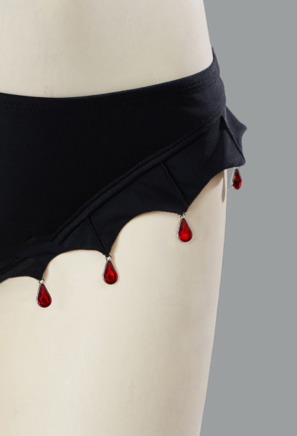 Blood Moon Silhouette Gothic Black Bat Wings Styled Blood Drop Pendant Two-Piece Swimsuit Bikini Set Suit with Wrap Skirt Blood Moon Silhouette Gothic Black Bat Wings Styled Blood Drop Pendant Two-Piece Swimsuit Bikini Set Suit with Wrap Skirt