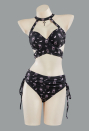 Buried Beauty Gothic Black and Pink Coffin Printed Swimsuit Two-Piece Bikini Set Cross Halter Top and Bottom Bathing Suit