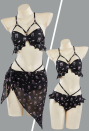 Buried Beauty Gothic Black and Pink Coffin Printed Swimsuit Bat Shaped Swimwear Suit with Wrap Skirt