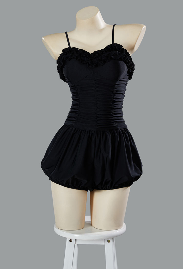 Timeless Abyss Gothic Black Vintage Style One-Piece Swimsuit Ruffled Lace Bathing Suit with Straps Timeless Abyss Gothic Black Vintage Style One-Piece Swimsuit Ruffled Lace Bathing Suit with Straps