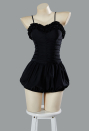 Timeless Abyss Gothic Black Vintage Style One-Piece Swimsuit Ruffled Lace Bathing Suit with Straps
