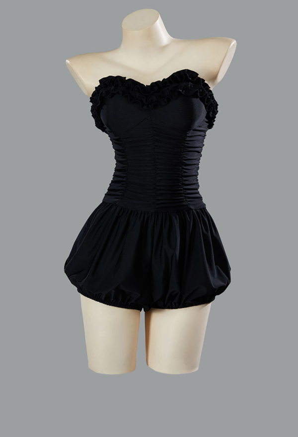 Timeless Abyss Gothic Black Vintage Style One-Piece Swimsuit Ruffled Lace Bathing Suit with Straps Timeless Abyss Gothic Black Vintage Style One-Piece Swimsuit Ruffled Lace Bathing Suit with Straps